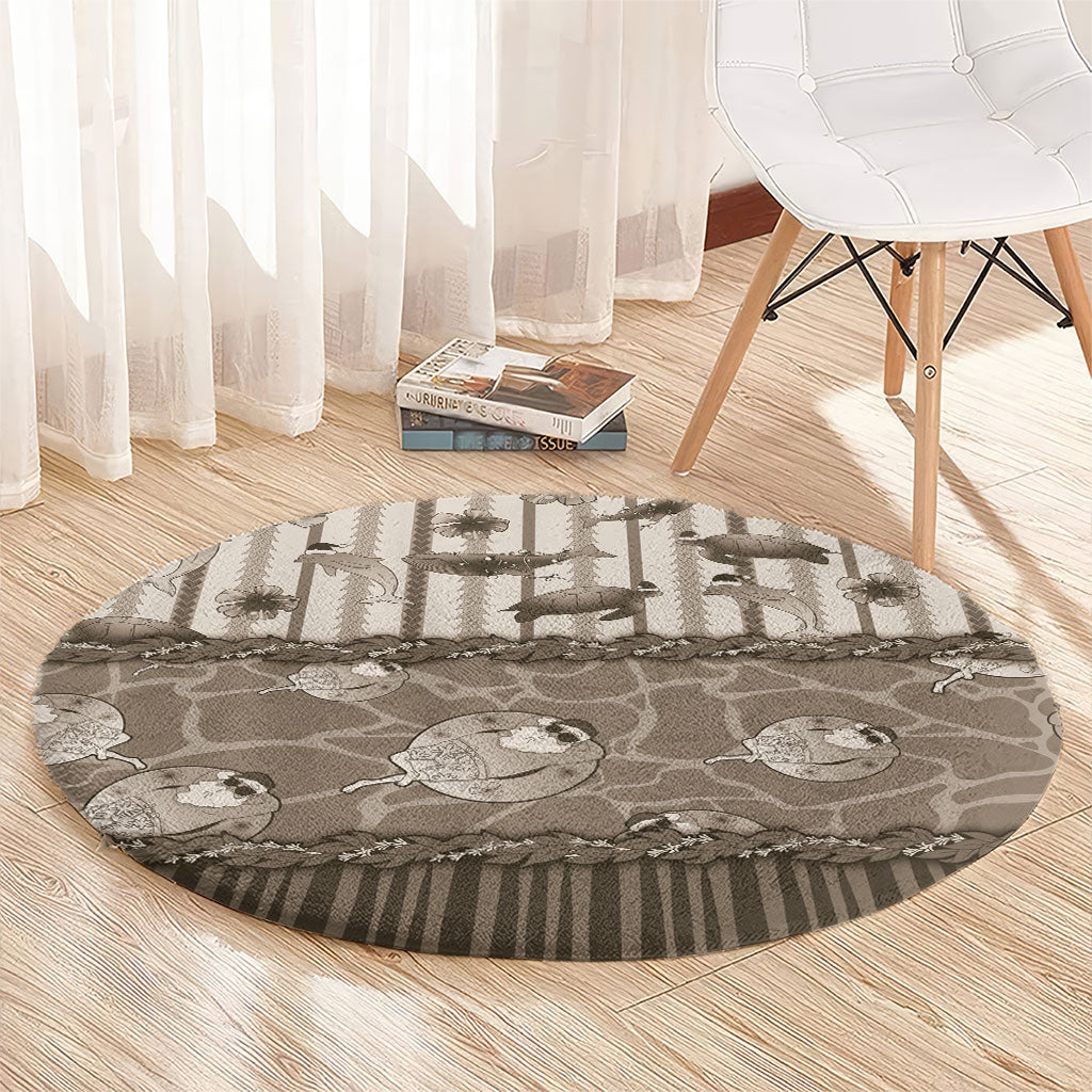Hawaii Christmas In July Round Carpet Beige Mele Kalikimaka Sea Animals