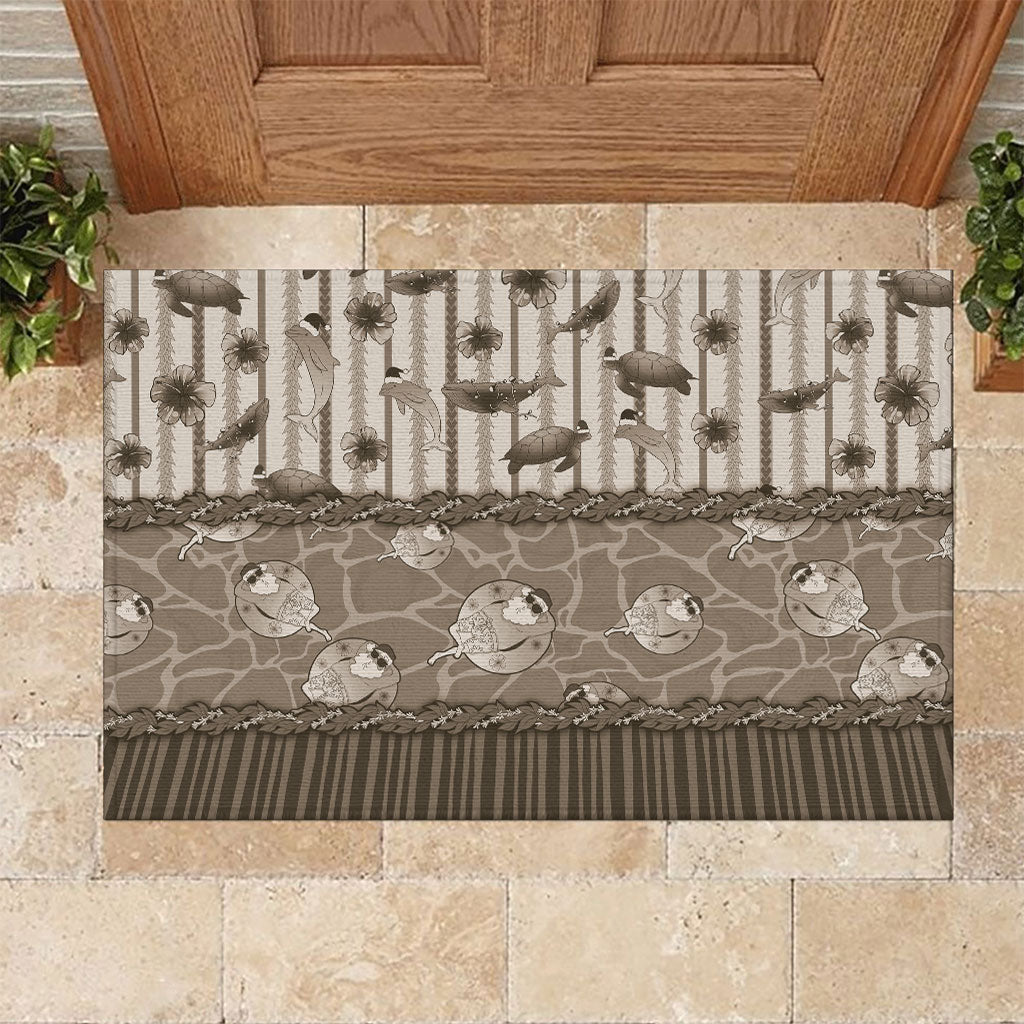 Hawaii Christmas In July Rubber Doormat Beige Mele Kalikimaka Sea Animals DT05 Beige - Polynesian Pride
