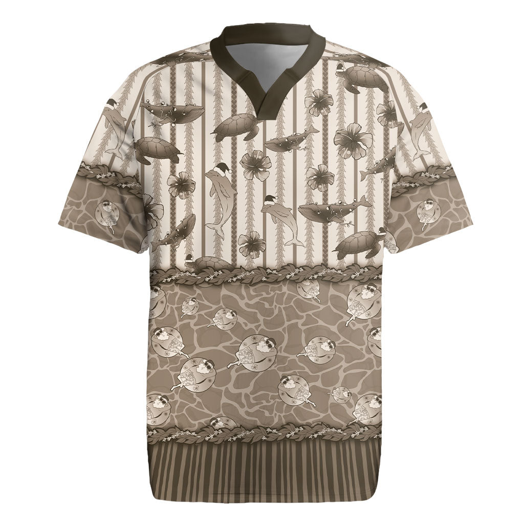 Hawaii Christmas In July Rugby Jersey Beige Mele Kalikimaka Sea Animals DT05 Beige - Polynesian Pride