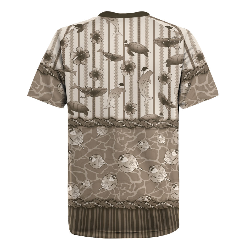 Hawaii Christmas In July Rugby Jersey Beige Mele Kalikimaka Sea Animals