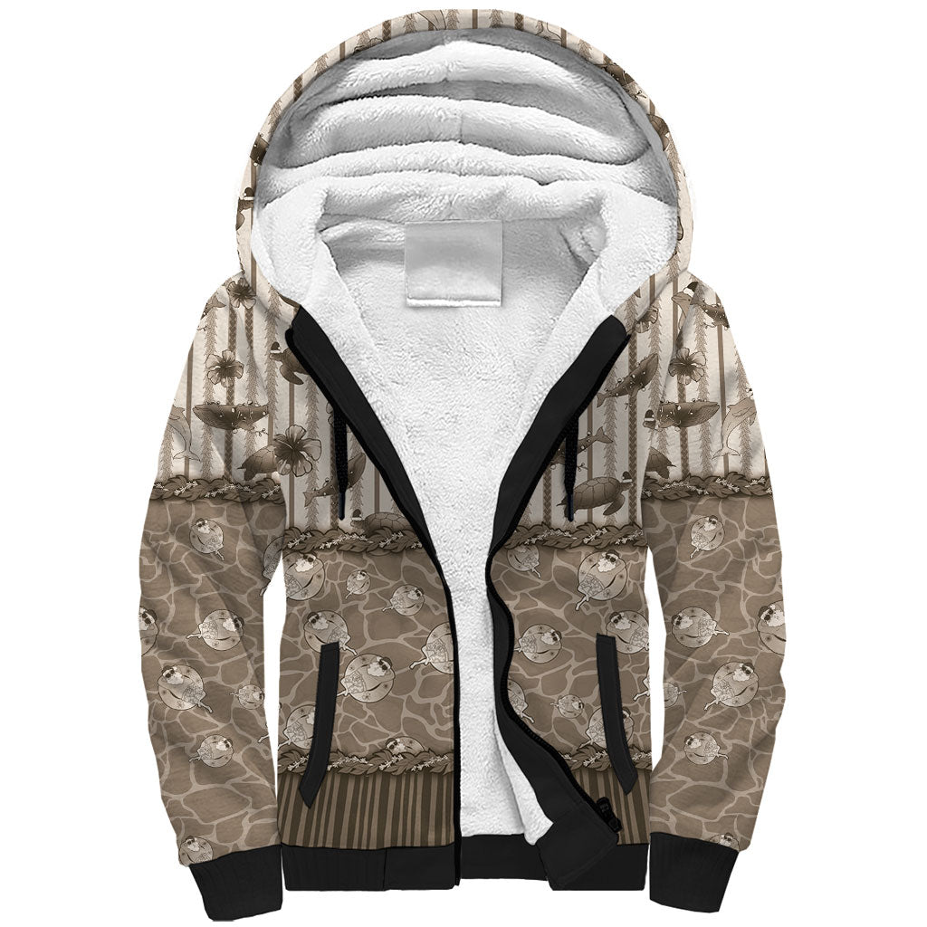 Hawaii Christmas In July Sherpa Hoodie Beige Mele Kalikimaka Sea Animals DT05 Unisex Beige - Polynesian Pride