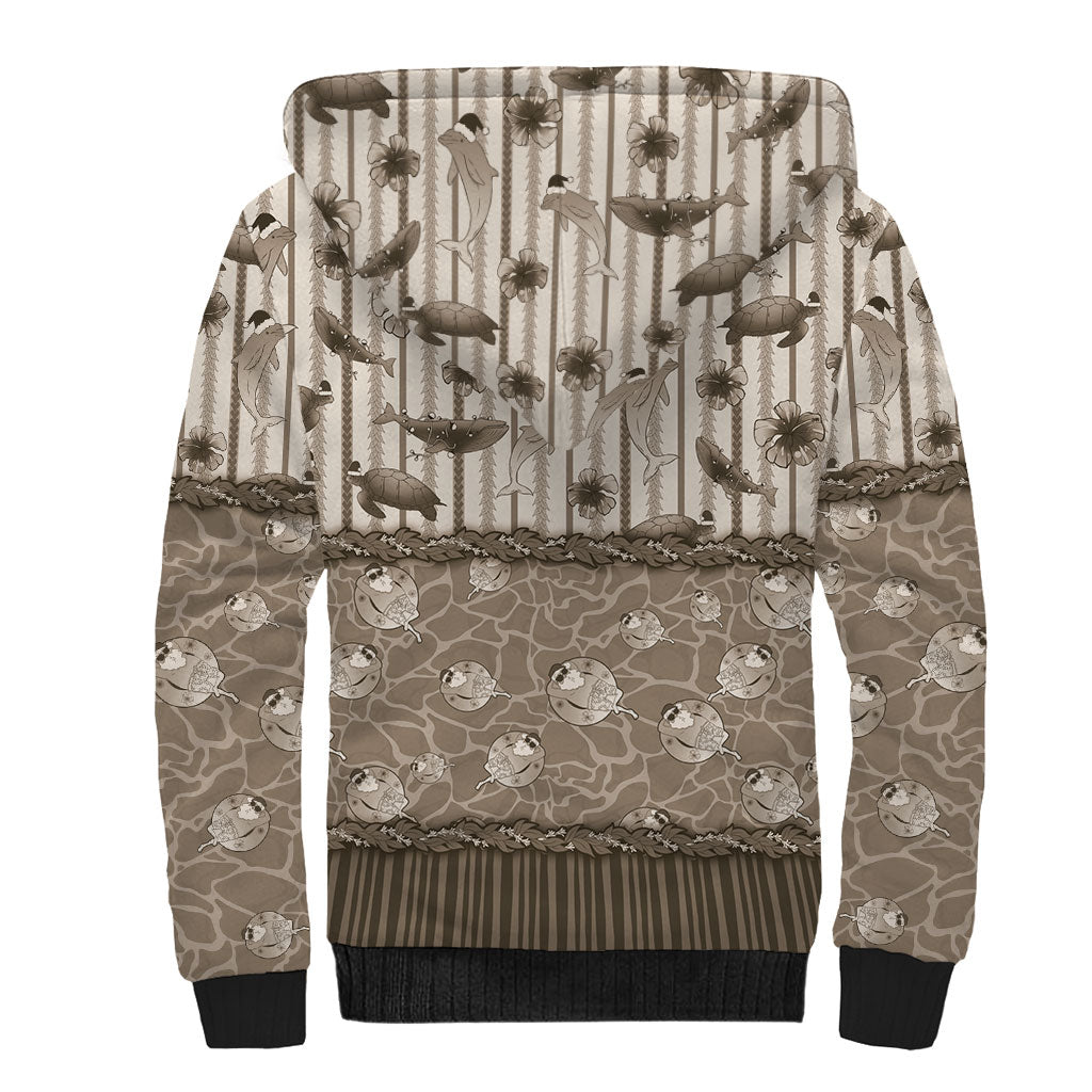 Hawaii Christmas In July Sherpa Hoodie Beige Mele Kalikimaka Sea Animals DT05 - Polynesian Pride