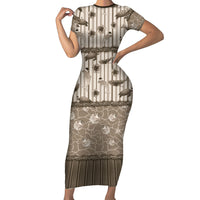 Hawaii Christmas In July Short Sleeve Bodycon Dress Beige Mele Kalikimaka Sea Animals DT05 Long Dress Beige - Polynesian Pride