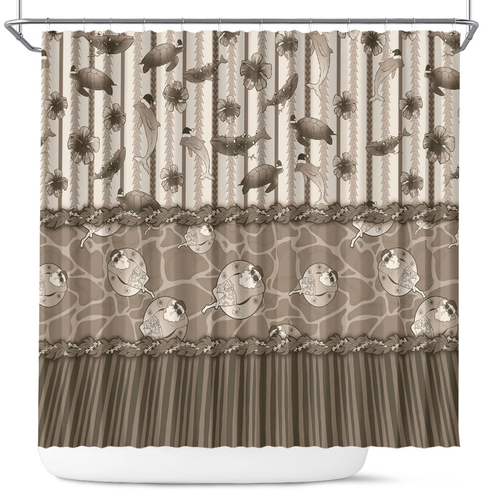 Hawaii Christmas In July Shower Curtain Beige Mele Kalikimaka Sea Animals DT05 Beige - Polynesian Pride