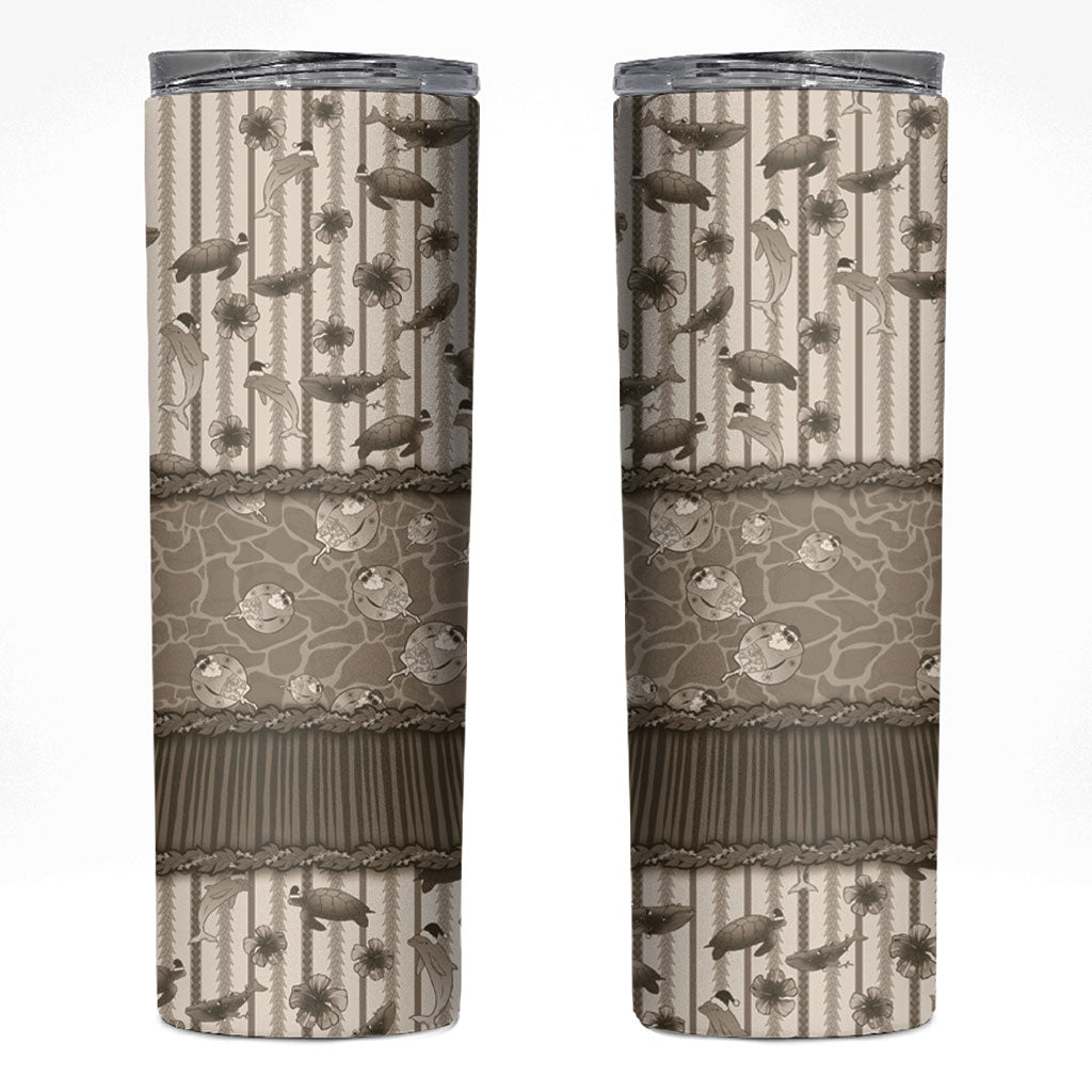 Hawaii Christmas In July Skinny Tumbler Beige Mele Kalikimaka Sea Animals DT05 Beige - Polynesian Pride