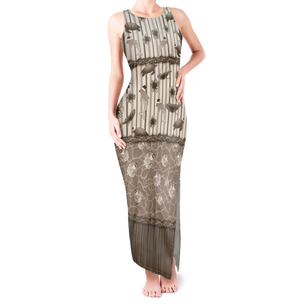 Hawaii Christmas In July Tank Maxi Dress Beige Mele Kalikimaka Sea Animals DT05 Women Beige - Polynesian Pride