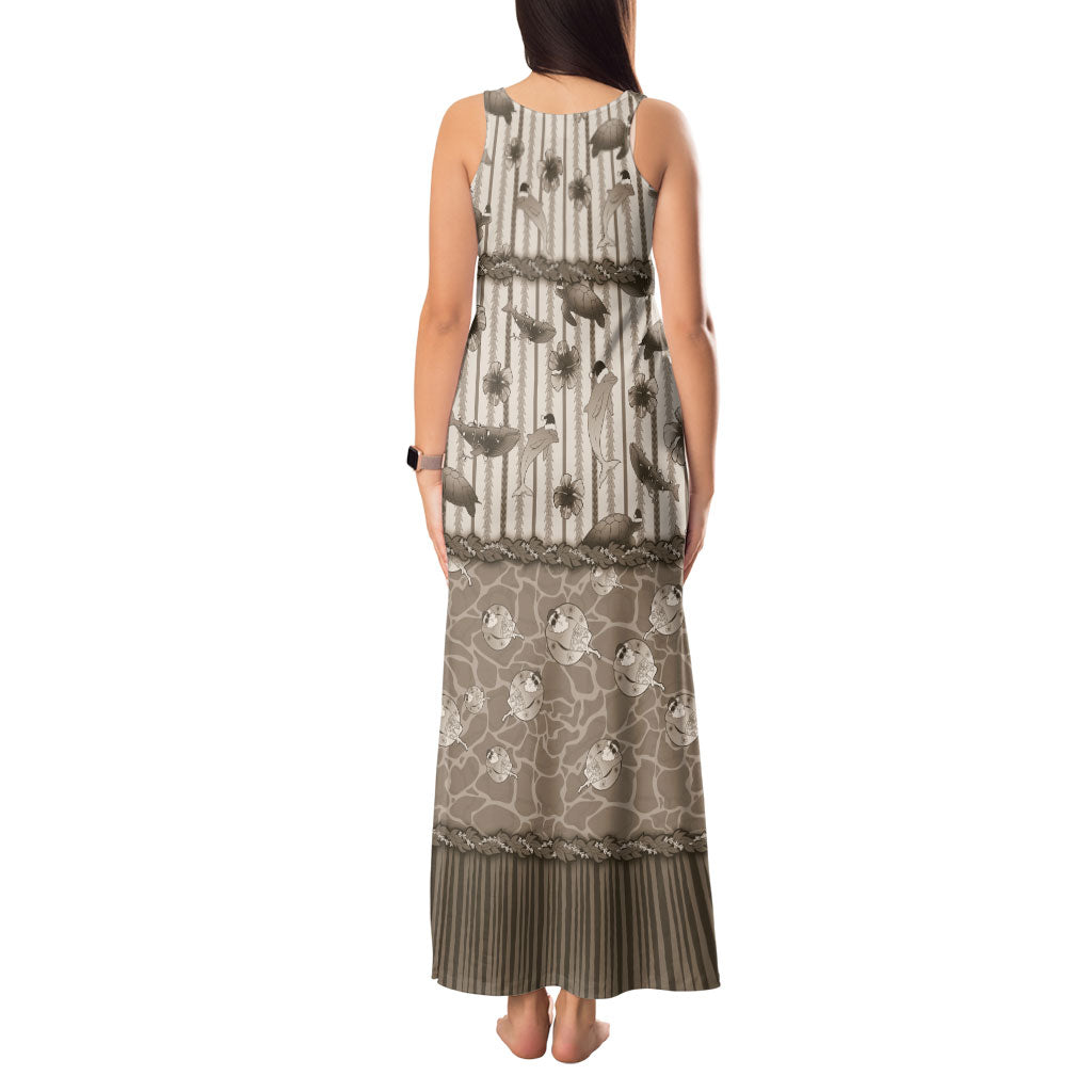 Hawaii Christmas In July Tank Maxi Dress Beige Mele Kalikimaka Sea Animals DT05 - Polynesian Pride