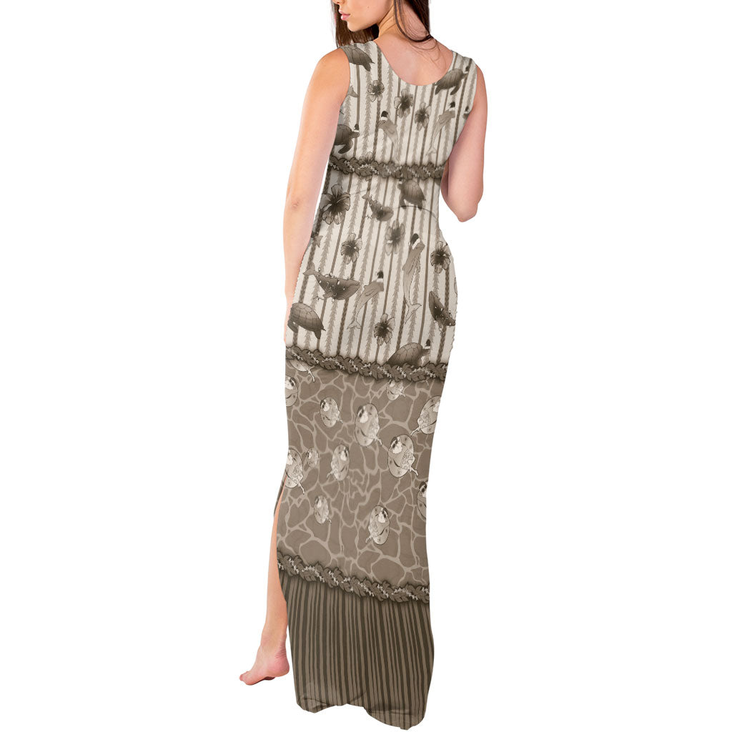 Hawaii Christmas In July Tank Maxi Dress Beige Mele Kalikimaka Sea Animals DT05 - Polynesian Pride
