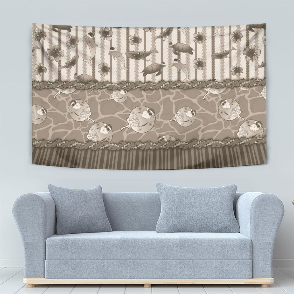 Hawaii Christmas In July Tapestry Beige Mele Kalikimaka Sea Animals DT05 - Polynesian Pride