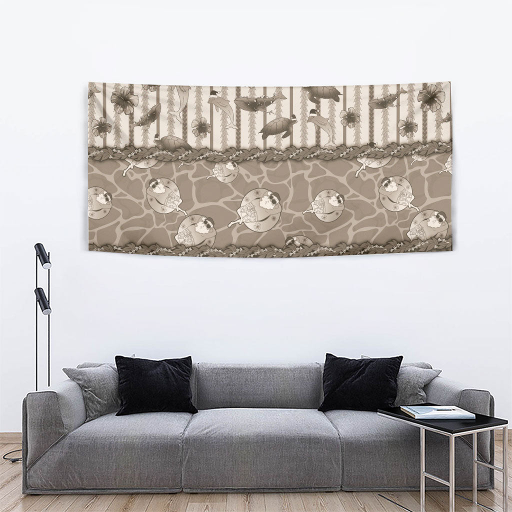 Hawaii Christmas In July Tapestry Beige Mele Kalikimaka Sea Animals DT05 - Polynesian Pride