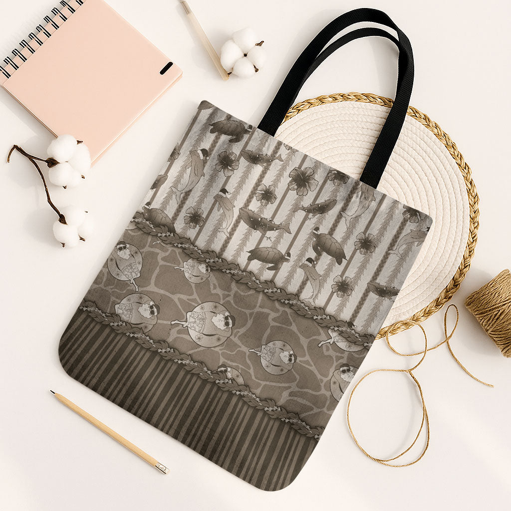 Hawaii Christmas In July Tote Bag Beige Mele Kalikimaka Sea Animals DT05 Black Strap One Size Beige - Polynesian Pride