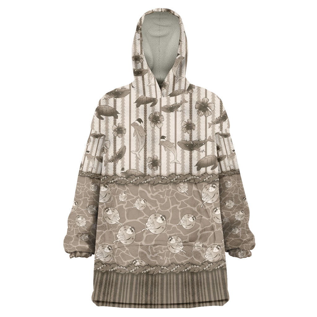 Hawaii Christmas In July Wearable Blanket Hoodie Beige Mele Kalikimaka Sea Animals DT05 One Size Beige - Polynesian Pride