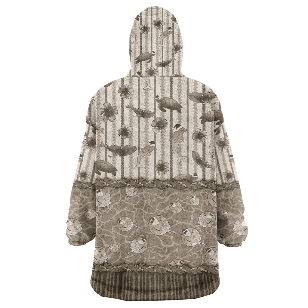 Hawaii Christmas In July Wearable Blanket Hoodie Beige Mele Kalikimaka Sea Animals DT05 - Polynesian Pride