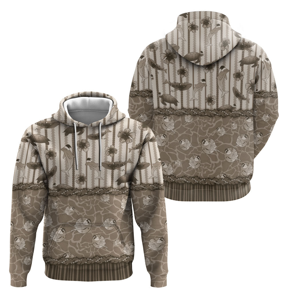 Hawaii Christmas In July Zip Hoodie Beige Mele Kalikimaka Sea Animals DT05 - Polynesian Pride