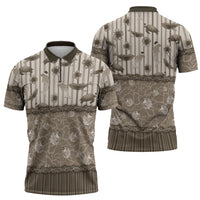 Hawaii Christmas In July Zipper Polo Shirt Beige Mele Kalikimaka Sea Animals DT05 - Polynesian Pride