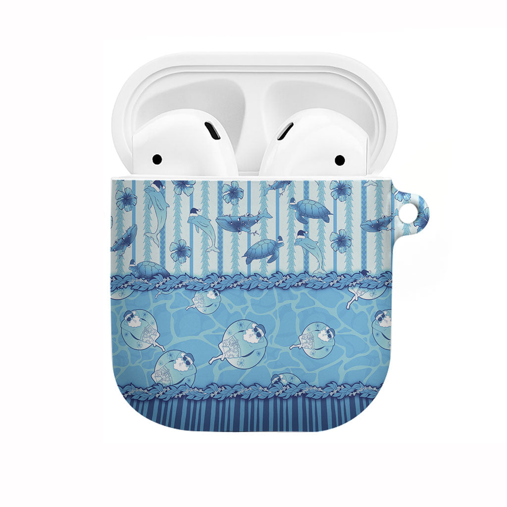 Hawaii Christmas In July AirPods Case Sky Blue Mele Kalikimaka Sea Animals DT05 Blue - Polynesian Pride