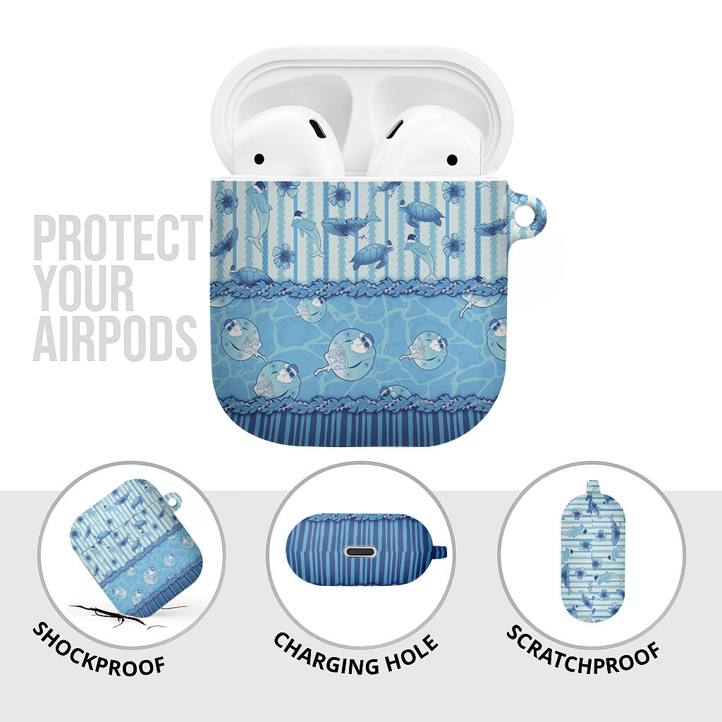 Hawaii Christmas In July AirPods Case Sky Blue Mele Kalikimaka Sea Animals