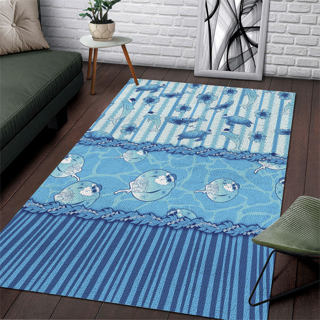 Hawaii Christmas In July Area Rug Sky Blue Mele Kalikimaka Sea Animals DT05 Blue - Polynesian Pride