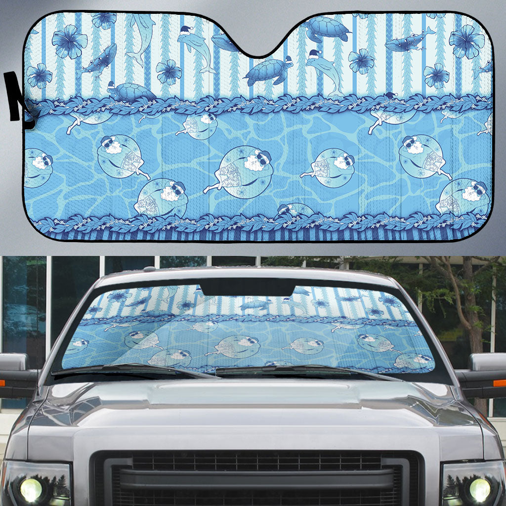 Hawaii Christmas In July Auto Sun Shade Sky Blue Mele Kalikimaka Sea Animals DT05 Blue - Polynesian Pride