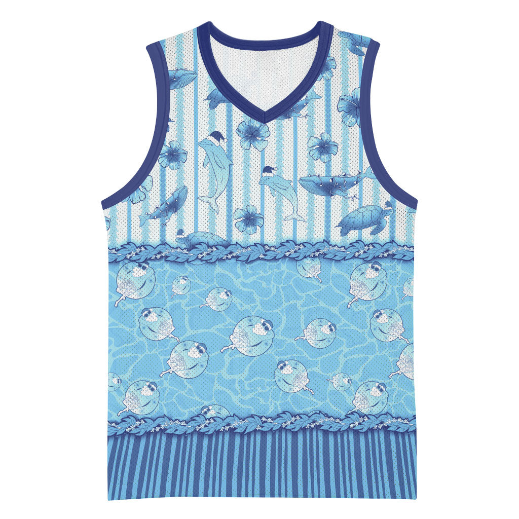 Hawaii Christmas In July Basketball Jersey Sky Blue Mele Kalikimaka Sea Animals DT05 Unisex Blue - Polynesian Pride