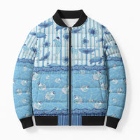 Hawaii Christmas In July Bomber Puffer Jacket Sky Blue Mele Kalikimaka Sea Animals
