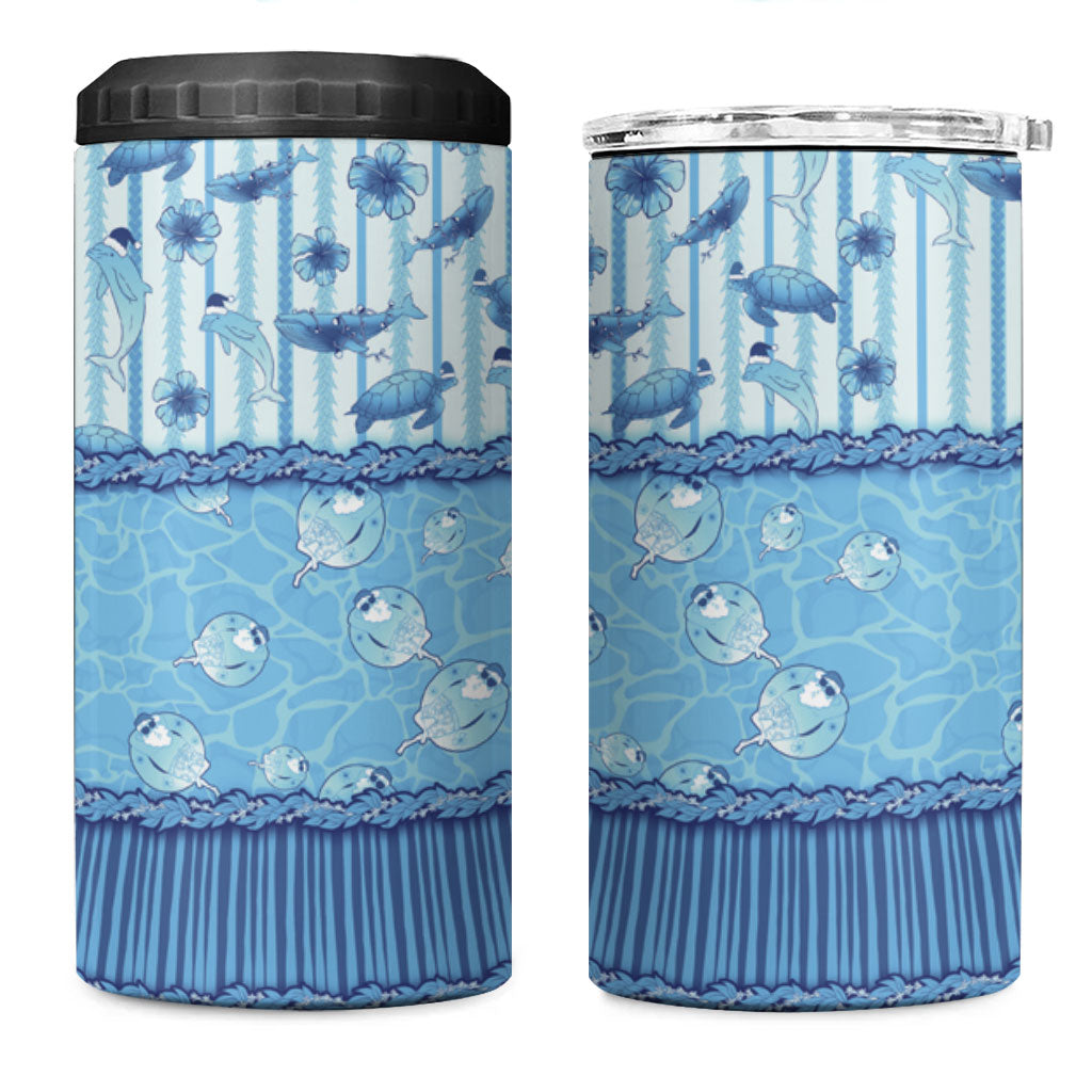 Hawaii Christmas In July 4 in 1 Can Cooler Tumbler Sky Blue Mele Kalikimaka Sea Animals DT05 One Size: 16 oz Blue - Polynesian Pride