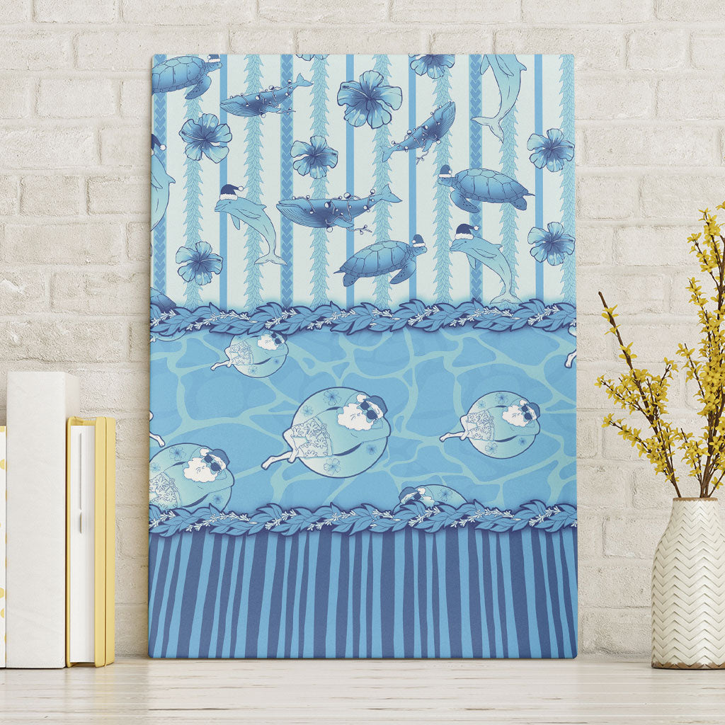 Hawaii Christmas In July Canvas Wall Art Sky Blue Mele Kalikimaka Sea Animals DT05 Without Frame Blue - Polynesian Pride