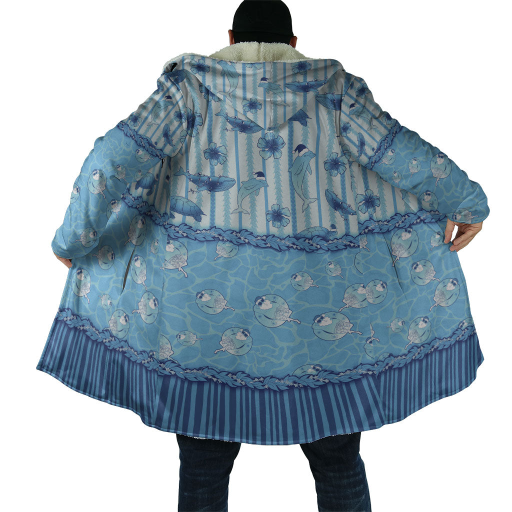 Hawaii Christmas In July Cloak Sky Blue Mele Kalikimaka Sea Animals