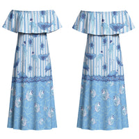Hawaii Christmas In July Couples Matching Off Shoulder Maxi Dress and Long Sleeve Button Shirt Sky Blue Mele Kalikimaka Sea Animals DT05 - Polynesian Pride