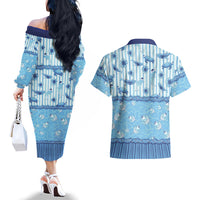 Hawaii Christmas In July Couples Matching Off The Shoulder Long Sleeve Dress and Hawaiian Shirt Sky Blue Mele Kalikimaka Sea Animals DT05 - Polynesian Pride