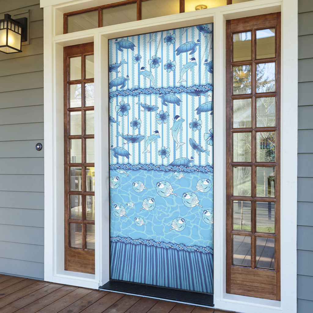 Hawaii Christmas In July Door Cover Sky Blue Mele Kalikimaka Sea Animals