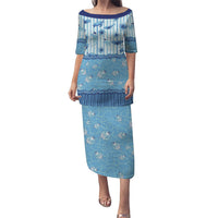 Hawaii Christmas In July Family Matching Puletasi and Hawaiian Shirt Sky Blue Mele Kalikimaka Sea Animals DT05 Mom's Dress Blue - Polynesian Pride