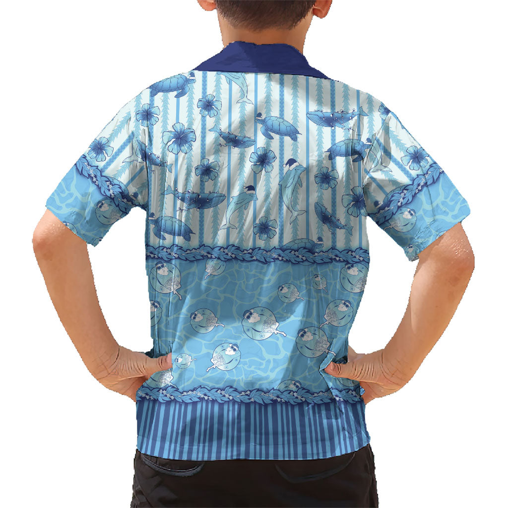 Hawaii Christmas In July Family Matching Summer Maxi Dress and Hawaiian Shirt Sky Blue Mele Kalikimaka Sea Animals DT05 - Polynesian Pride