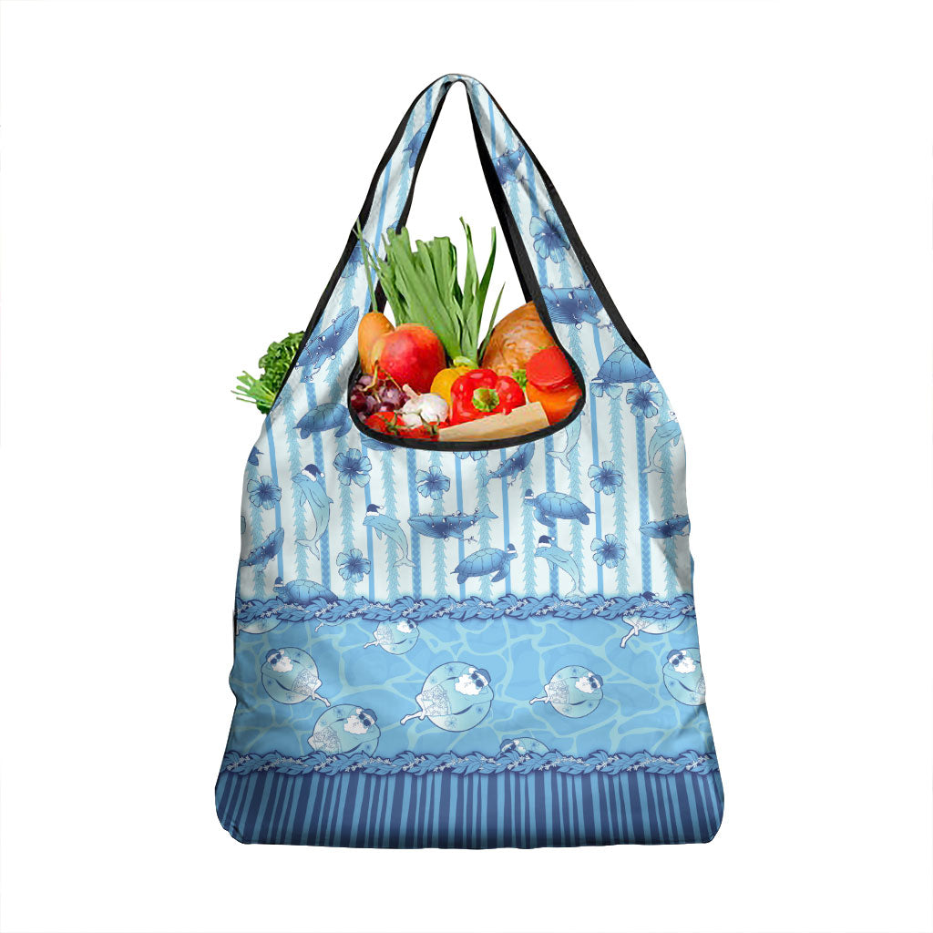 Hawaii Christmas In July Grocery Bag Sky Blue Mele Kalikimaka Sea Animals