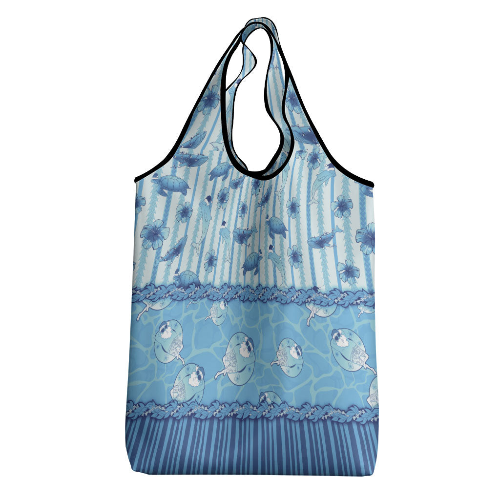 Hawaii Christmas In July Grocery Bag Sky Blue Mele Kalikimaka Sea Animals