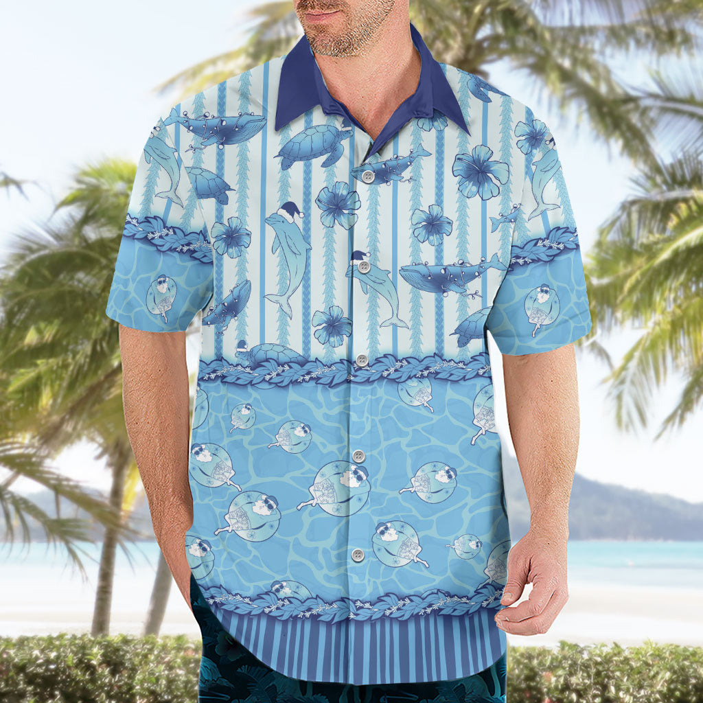 Hawaii Christmas In July Hawaiian Shirt Sky Blue Mele Kalikimaka Sea Animals
