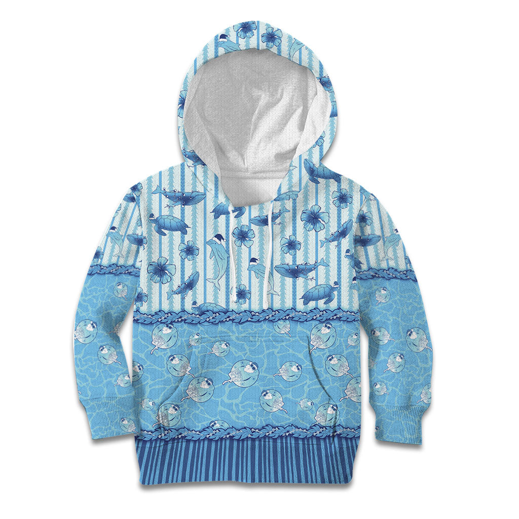 Hawaii Christmas In July Kid Hoodie Sky Blue Mele Kalikimaka Sea Animals DT05 Hoodie Blue - Polynesian Pride