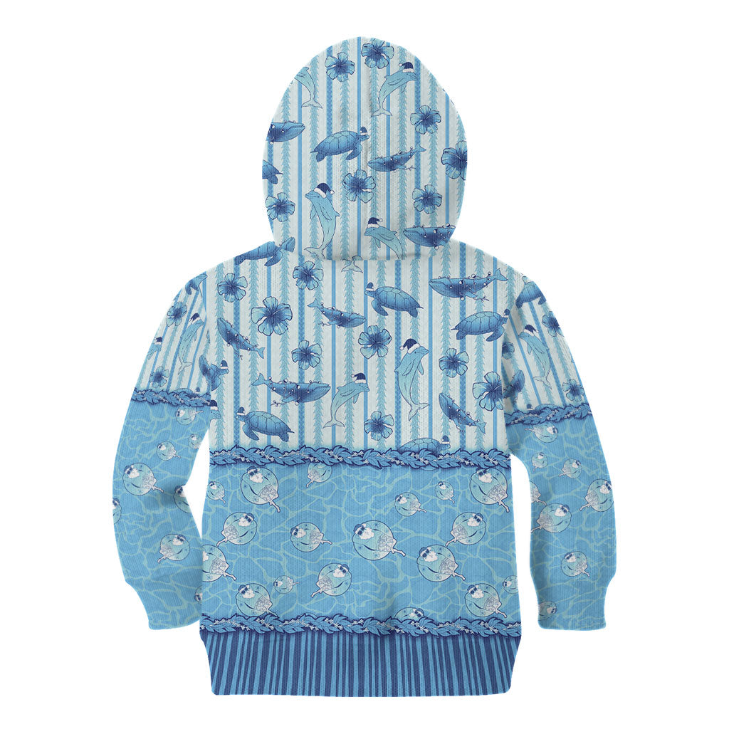 Hawaii Christmas In July Kid Hoodie Sky Blue Mele Kalikimaka Sea Animals DT05 - Polynesian Pride