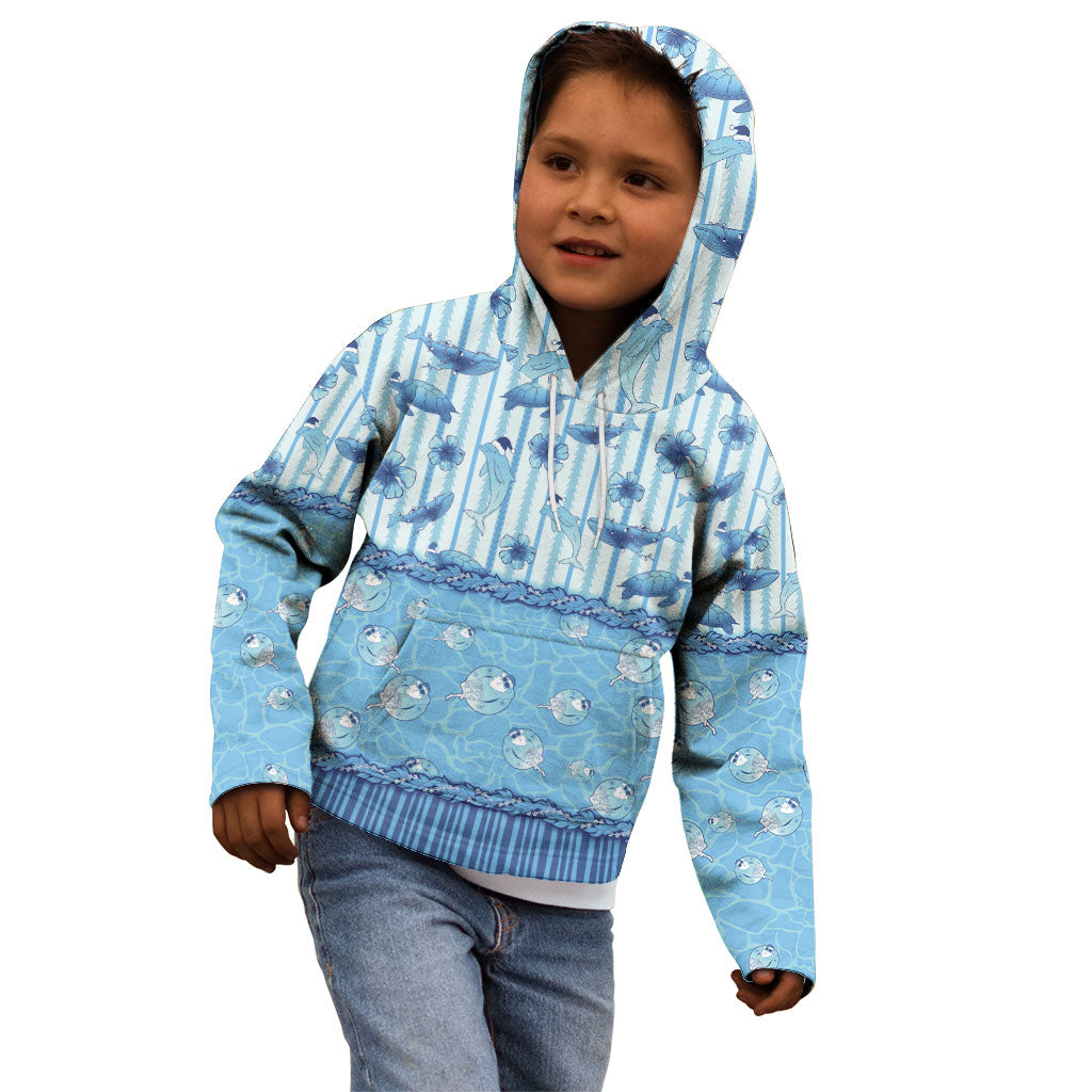 Hawaii Christmas In July Kid Hoodie Sky Blue Mele Kalikimaka Sea Animals DT05 - Polynesian Pride