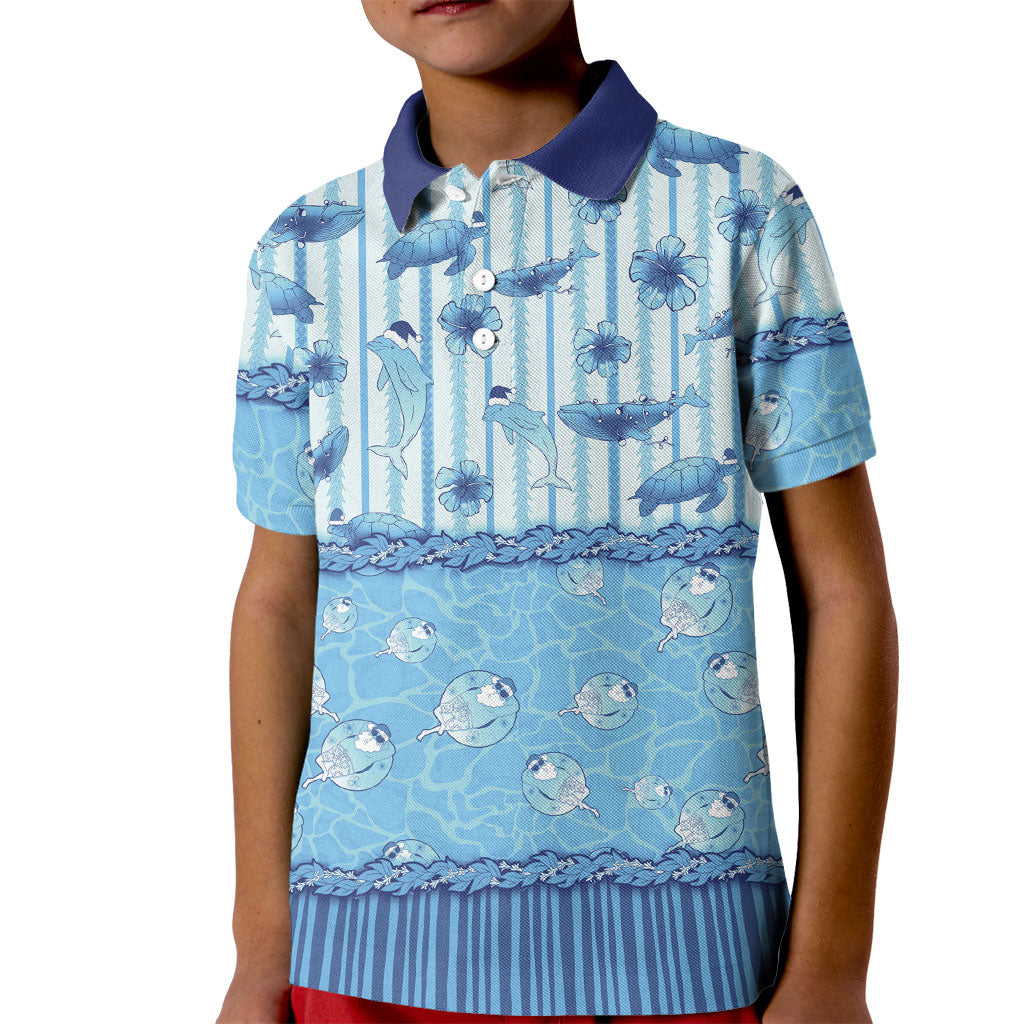 Hawaii Christmas In July Kid Polo Shirt Sky Blue Mele Kalikimaka Sea Animals DT05 Kid Blue - Polynesian Pride