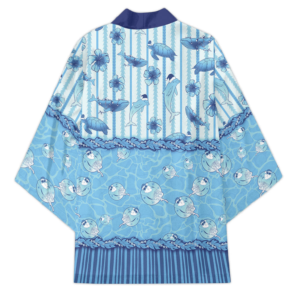 Hawaii Christmas In July Kimono Sky Blue Mele Kalikimaka Sea Animals