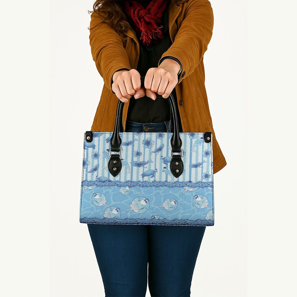 Hawaii Christmas In July Leather Bag Sky Blue Mele Kalikimaka Sea Animals DT05 - Polynesian Pride