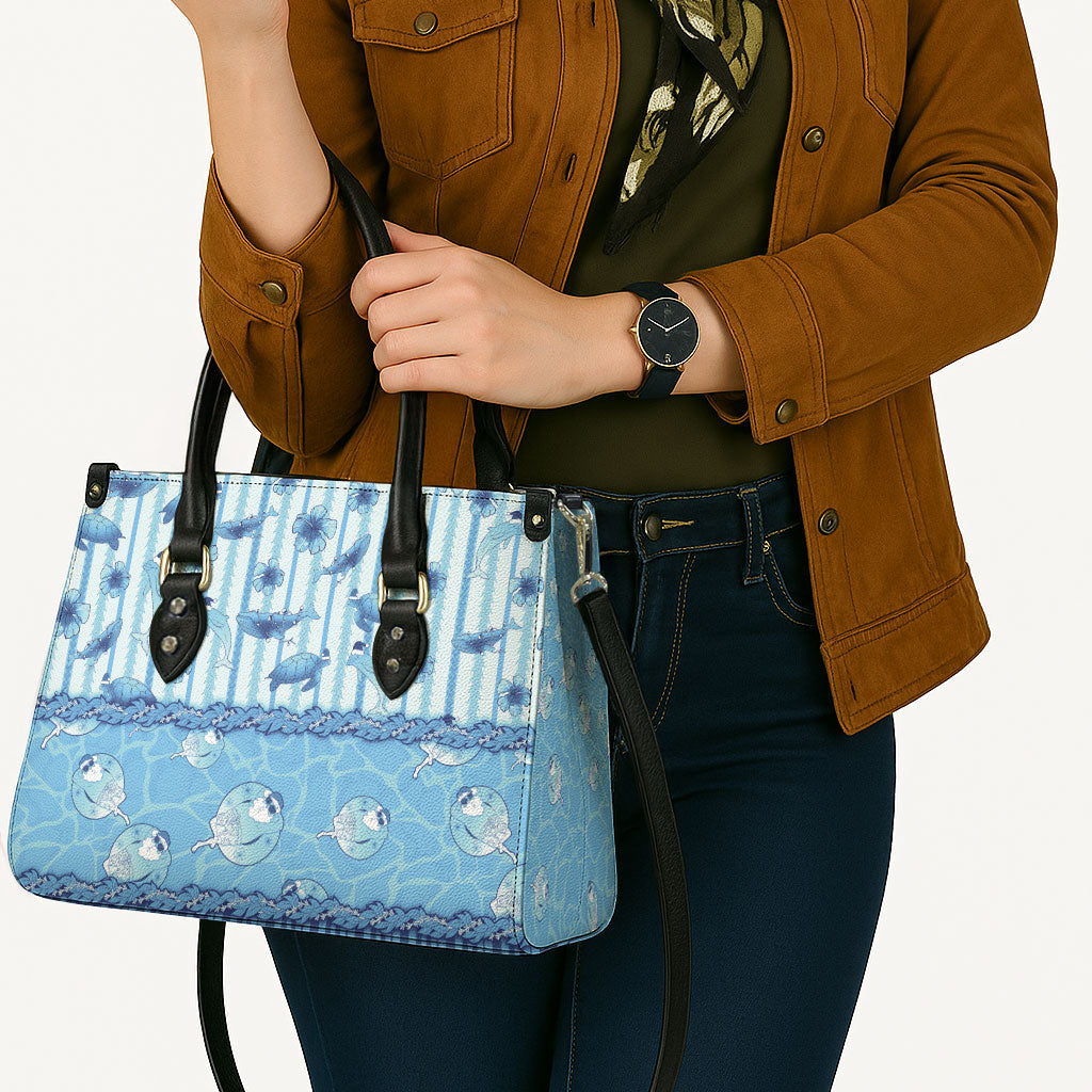 Hawaii Christmas In July Leather Bag Sky Blue Mele Kalikimaka Sea Animals DT05 - Polynesian Pride