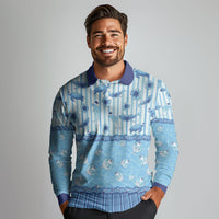 Hawaii Christmas In July Long Sleeve Polo Shirt Sky Blue Mele Kalikimaka Sea Animals DT05 - Polynesian Pride
