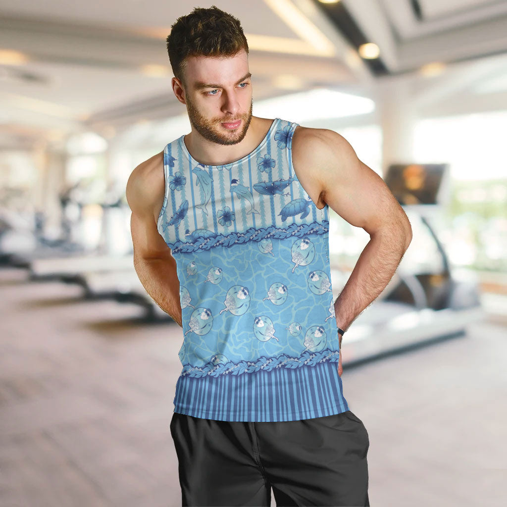 Hawaii Christmas In July Men Tank Top Sky Blue Mele Kalikimaka Sea Animals DT05 Blue - Polynesian Pride