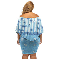 Hawaii Christmas In July Off Shoulder Short Dress Sky Blue Mele Kalikimaka Sea Animals DT05 - Polynesian Pride