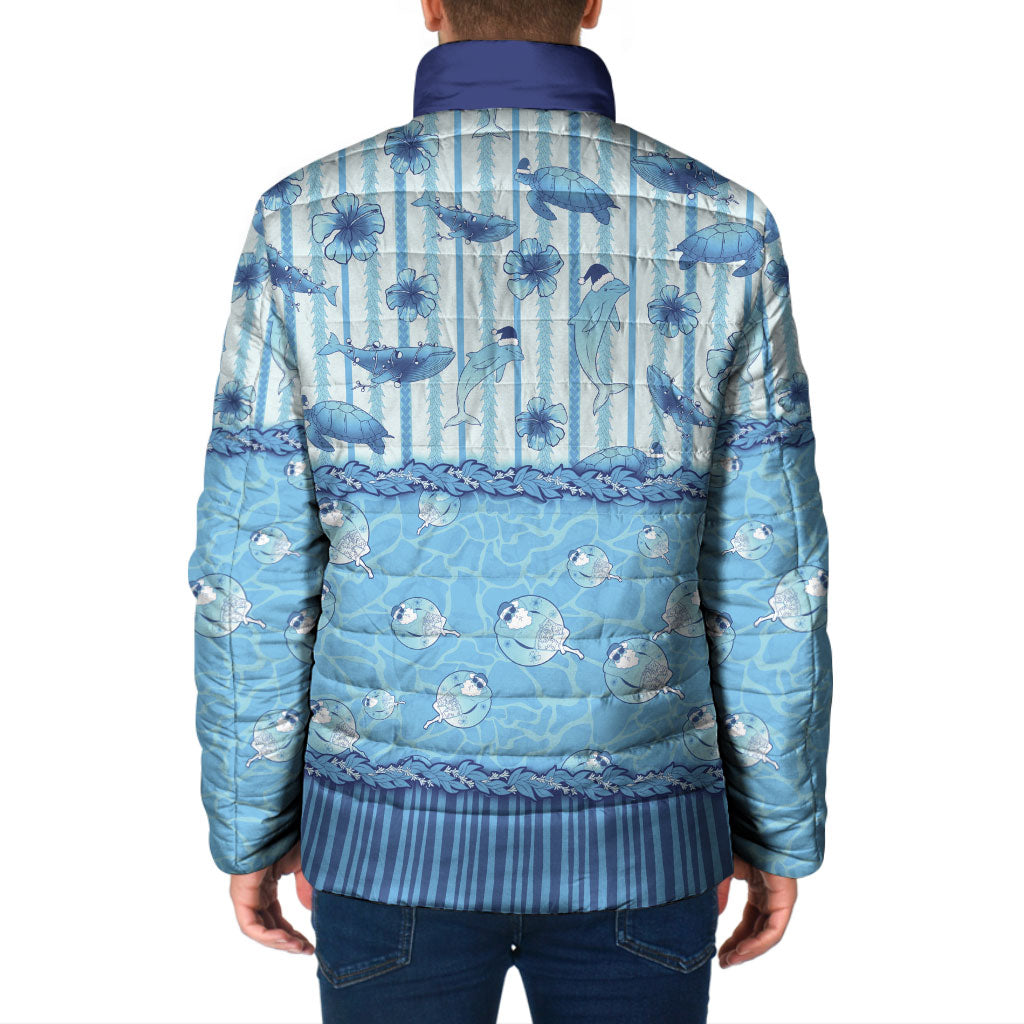Hawaii Christmas In July Padded Jacket Sky Blue Mele Kalikimaka Sea Animals