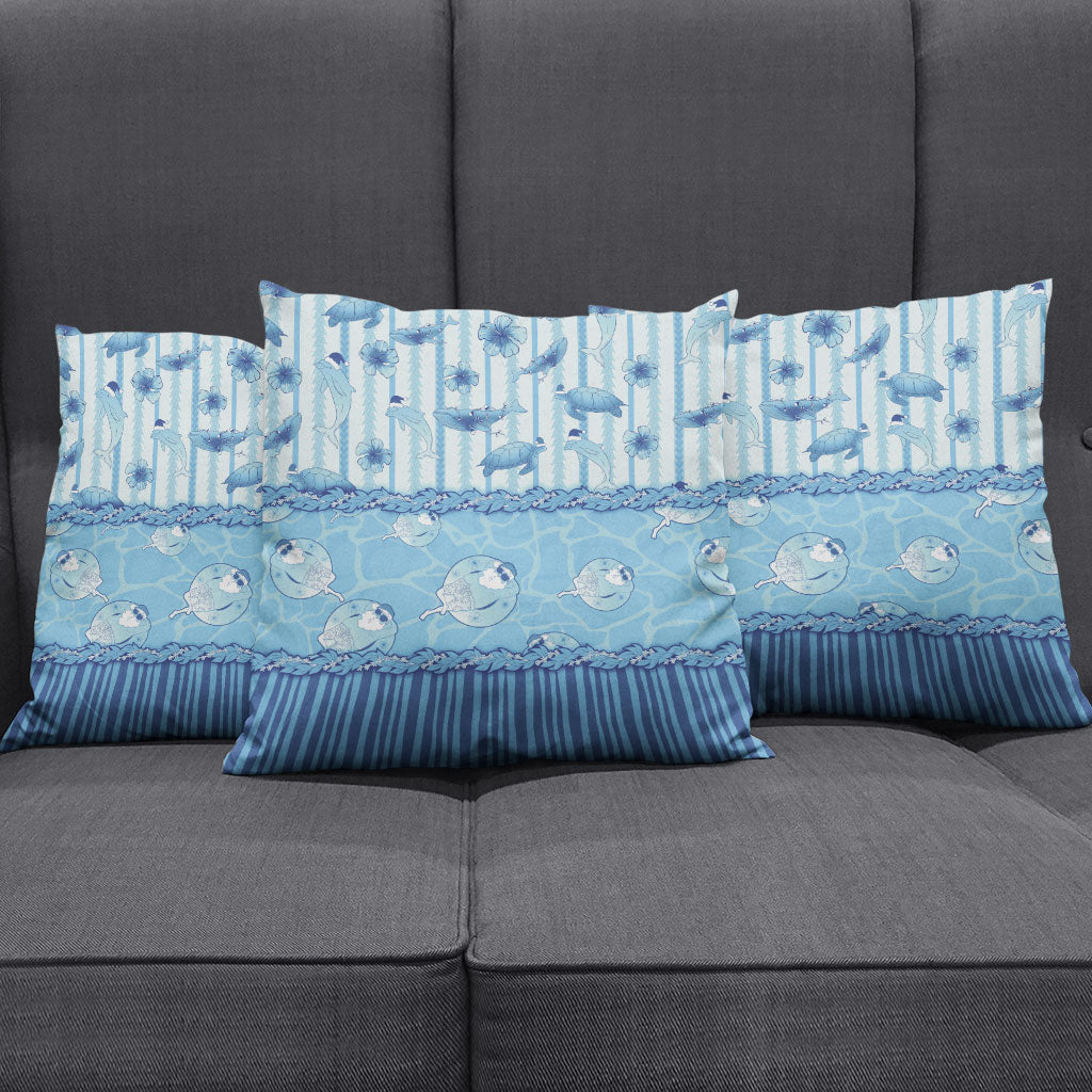 Hawaii Christmas In July Pillow Cover Sky Blue Mele Kalikimaka Sea Animals DT05 - Polynesian Pride