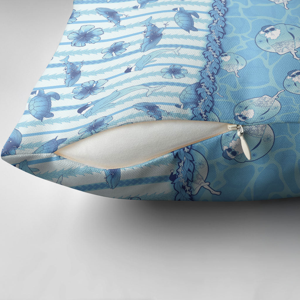 Hawaii Christmas In July Pillow Cover Sky Blue Mele Kalikimaka Sea Animals DT05 - Polynesian Pride