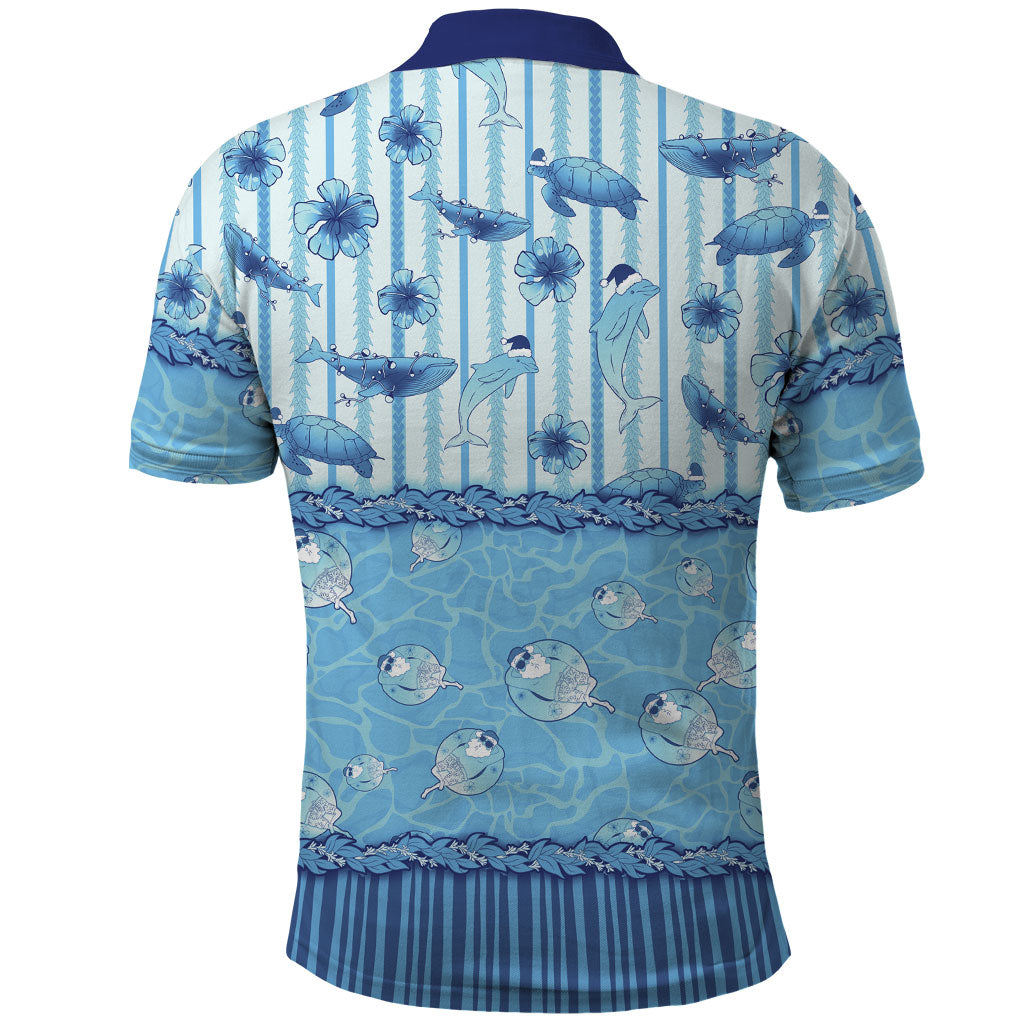 Hawaii Christmas In July Polo Shirt Sky Blue Mele Kalikimaka Sea Animals